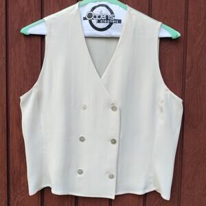 Emanuel Ungaro | V-Neck Cream Ivory Double-Breasted Silk Satin Vest Quiet Luxury